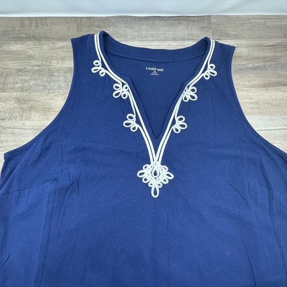 Lands' End Women 1X (16w-18w)Navy Blue Sleeveless Cotton Embroidered Shift Dress - Picture 2 of 6